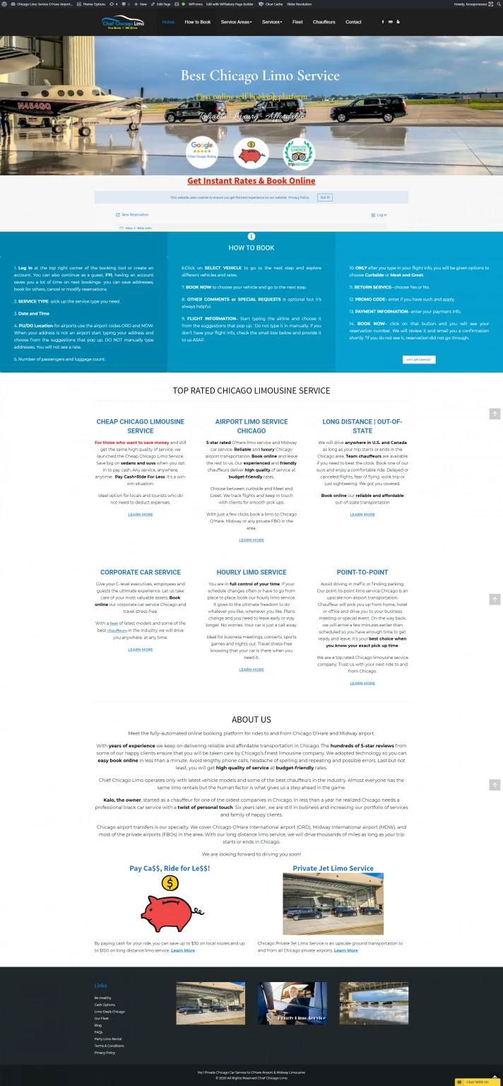 Screenshot of a limo service website homepage featuring the best Limo Service Chicago