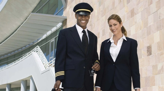 Professional pilot and flight attendant featured in Airline Crew Transportation Chicago service