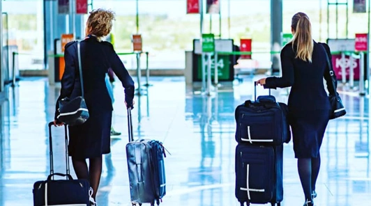 Attendants walking together to coordinate Airline Crew Transportation Chicago